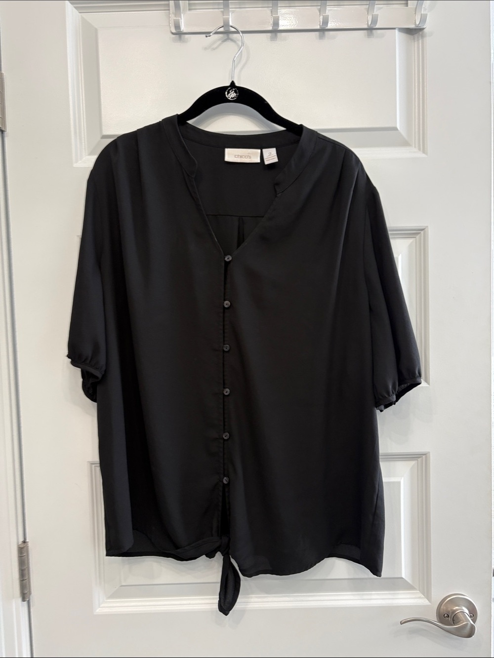 Chico's Black Short-Sleeve Button-Front Blouse